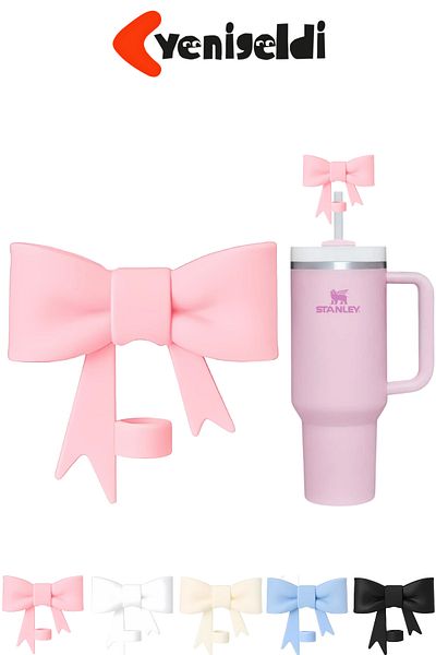 Yenigeldi 1 Piece Pink Bow 10mm Stnly Quencher Compatible Silicone Straw Dust Protective Cover