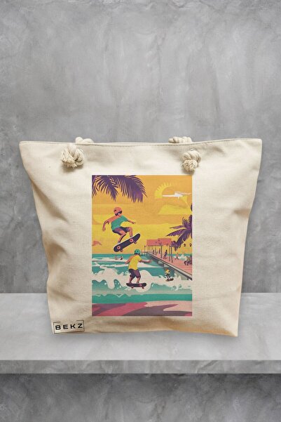 BEKZ Beach Tote Bag, Tropical Sunset 3 model, 40x51 cm, Cream, BEKZ®