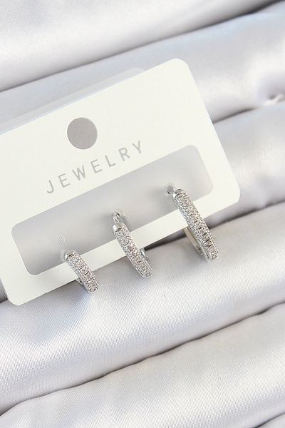 SeyCey.co Brass Zircon Stone Hoop Model Silver Color 3-Piece Double Women's Earring Set
