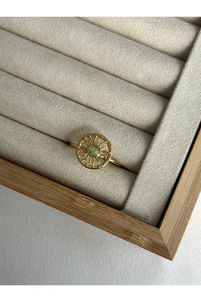 ringbox Steel Tarnish-Free Water Green Stone Circle Inside Sun Ring