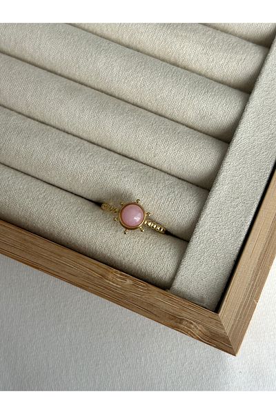 ringbox Steel Tarnish Pink Stone Ring