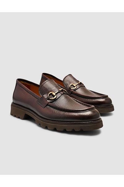Cabani 100% Genuine Leather Brown Buckle Men's Casual Shoes