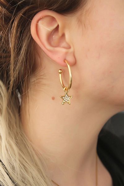 Clariss Gold Color Zircon Stone Star Figured Hoop Earrings