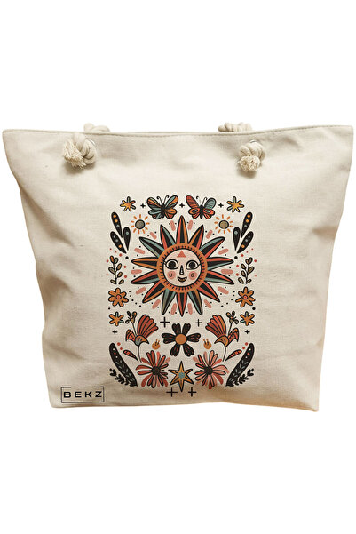 BEKZ Happy Sun 3 Beach Tote Bag, 40x51 cm, Cream, BEKZ®