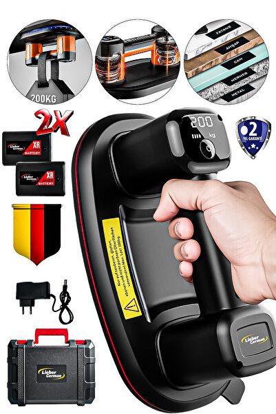 Lieber German Teknoloji 2x Akülü 200 KG Kapasite Dijital Ekran Çift Motorlu Havalı Seramik Metal Cam Vantuzu Oval