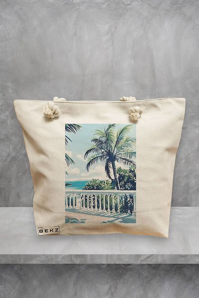 BEKZ Beach Tote Bag, Tropical Sunset 2 model, 40x51 cm, Cream, BEKZ®