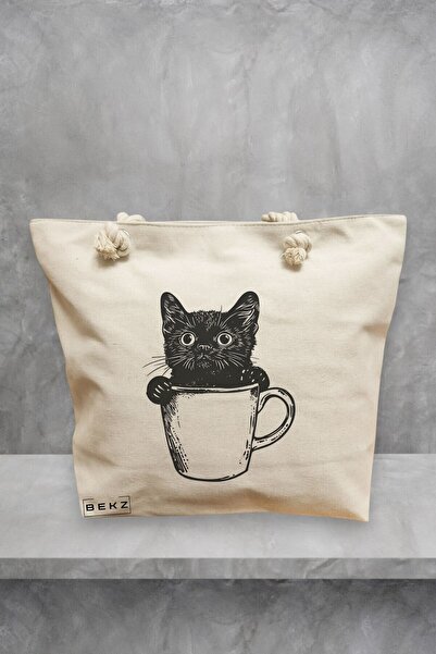 BEKZ Τσάντα Θαλάσσης, μοντέλο Caffeine Cat 16, 40x51 cm, Κρεμ, BEKZ®