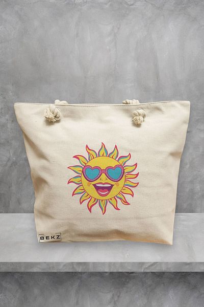 BEKZ Beach Tote Bag, model Sun faces 20, 40x51 cm, Cream, BEKZ®