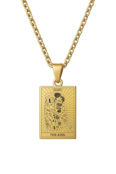 ArtinArt Gustav Klimt the Kiss Tarot Necklace – 316L Stainless Steel, Gold Color, Gift Boxed