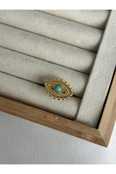 ringbox Steel Tarnish-Free Turquoise Stone Eye Ring