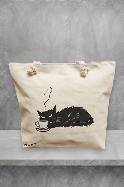 BEKZ Τσάντα Θαλάσσης, μοντέλο Caffeine Cat 21, 40x51 cm, Κρεμ, BEKZ®