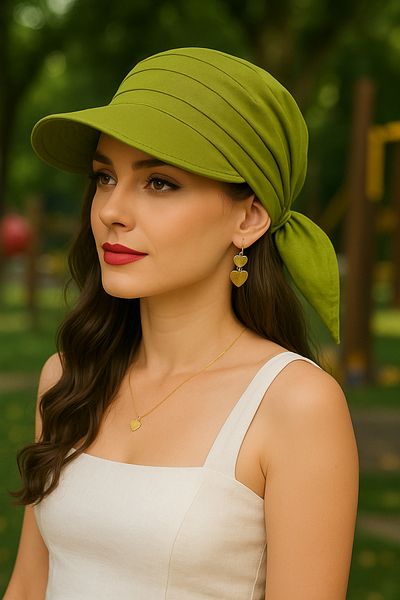 MYZİ STORE Women's Summer 100% Cotton Patterned Safari Tie-Up Bandana Visor