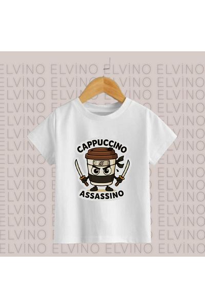 Elvino Tricou pentru copii din bumbac cu decolteu unisex oversize cu caractere Braınrot italiene