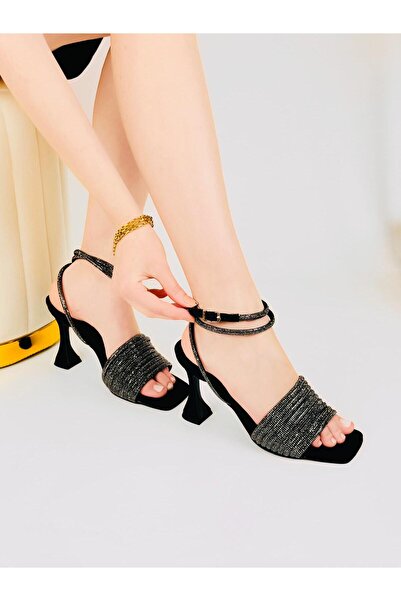 Efulia Pantofi cu toc pentru femei, cu detalii cu dungi strălucitoare, elegan...