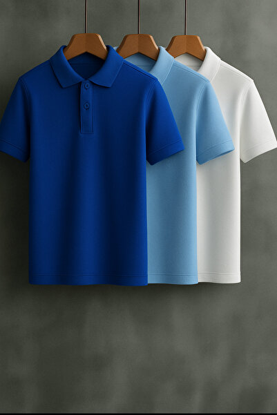 Buteks 3 Pack Saks Baby Blue White Sports Polo γιακά με κουμπιά βαμβακερό μπλ...
