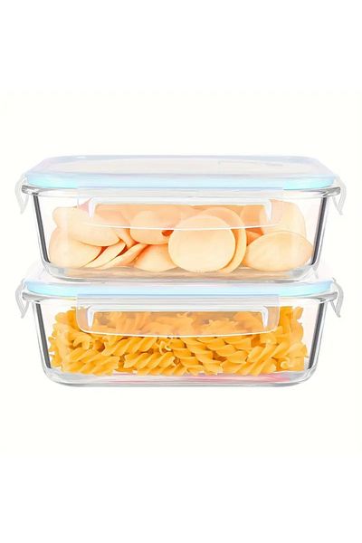 CİHO Ciho 2 Pieces 1520 ml Glass Ziplock Vacuum Rectangular Airtight Storage Container with Lid