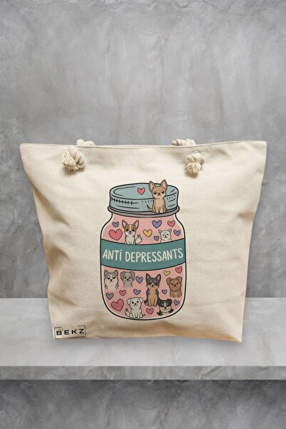 BEKZ Τσάντα Θαλάσσης, Αντικαταθλιπτική, μοντέλο Doggos, 40x51 cm, Κρεμ, BEKZ®