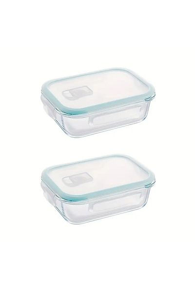 CİHO Ciho 2 Pieces 1520 ml Glass Ziplock Vacuum Rectangular Airtight Storage Container with Lid