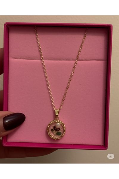 Esra Butik Hane Gold Color Round Flower Patterned Elegant Necklace - Romantic Gift