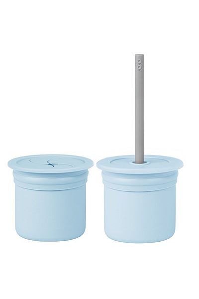 MBB ETİCARET OiOi Raw+Hüp Silicone Cup Set with Straw Mineral Blue / Powder Gray