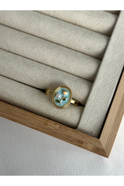 ringbox Steel Tarnish-Free Enamel Pearl Tulip Ring