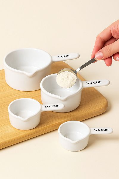Mirilliahome Set of 4 Ceramic Measuring Cups – White Cup Scale Spoons