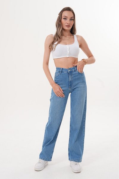 BIG LESSON Women's High Waist Pipe Leg Jeans