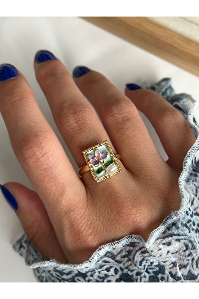 ringbox Steel Tarnish-Free Enamel Pearl Flower Ring