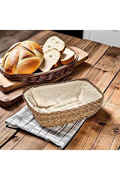 STOREMAX Deconox Handmade Wicker Rectangular Bread Bowl and Decorative Rectangular Wicker Basket with Wicker Inside
