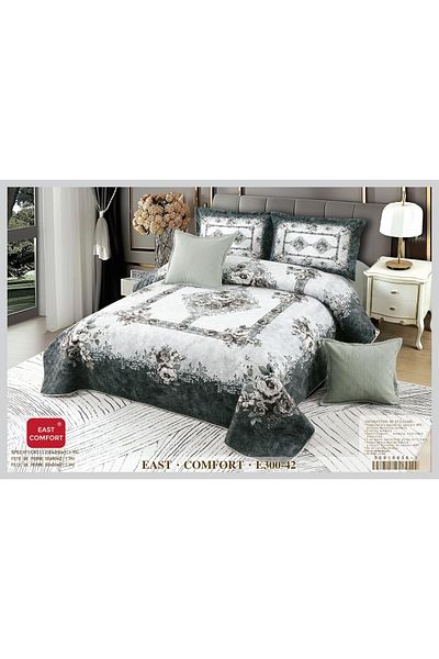 FIONNA.RO 5 Piece Velvet Duvet Cover Set - Grey Roses