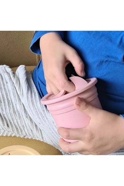 MBB ETİCARET Oioi Raw+Hüp Silicone Cup Set with Straw Pinky Pink / Velvet Rose