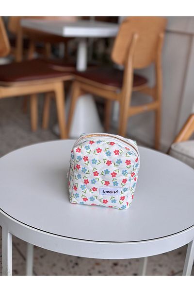 Batekso Fuchsia Floral Patterned Makeup Bag - Small Size