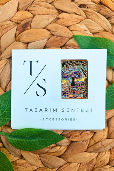 Tasarım Sentezi Rozet Metal Broş Van Gogh Kedi Yağlı Boya Tablo Yaka Okul Çan...