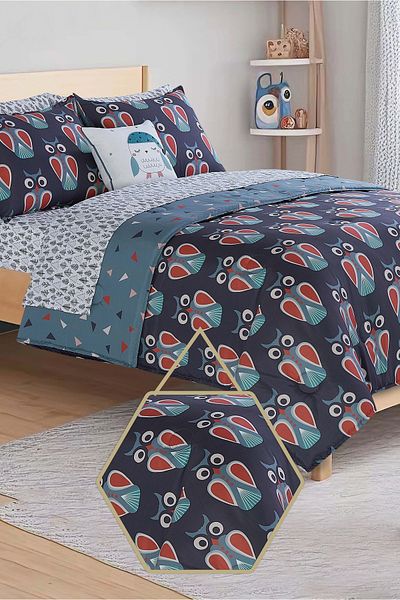 Bee Home Bed and Bath Juvi Owl Forest | 8 Pieces Full Comforter Set - 228 X 223 Cm - Dark Owls
