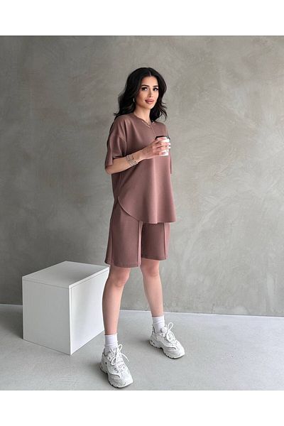 Moda Küpü Modal Fabric Oversize Short Sleeve Tracksuit Set for Women, with Shorts, Soft Fabric with Lace-Up, Modern Design