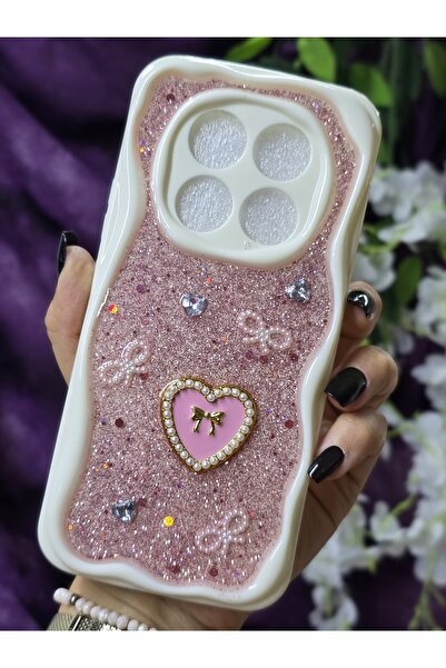 Magic Ring Xiaomi Redmi Note 14 PRO 4G Uyumlu Kalpli Pembe Simli İnci ve Kurd...