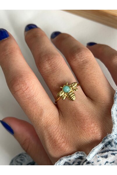 ringbox Steel Tarnish-Free Turquoise Stone Bee Ring