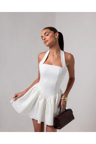 OLSAMODA Women's Sleeveless Back Decollete Flare Dress