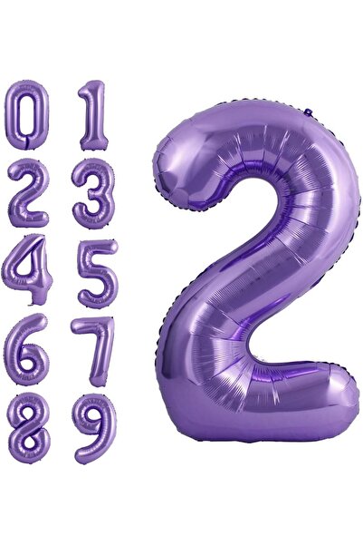 Partifest 2 Yaş Mor Renk Rakam Folyo Balon 2 Iki Rakam Mor Renk Helyum Uçan F...