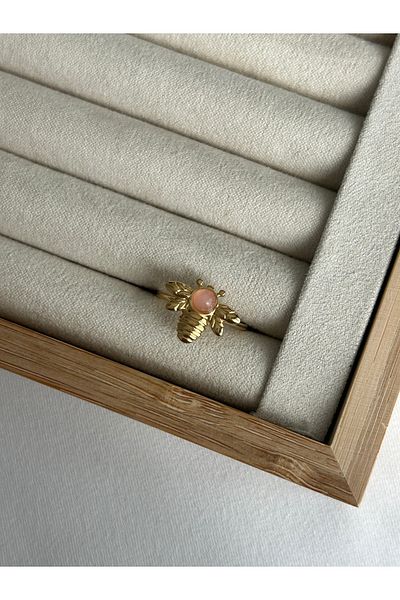 ringbox Steel Tarnish Pink Stone Bee Ring
