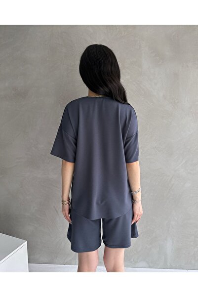 Moda Küpü Modal Fabric Oversize Short Sleeve Tracksuit Set for Women, with Shorts, Soft Fabric with Lace-Up, Modern Design