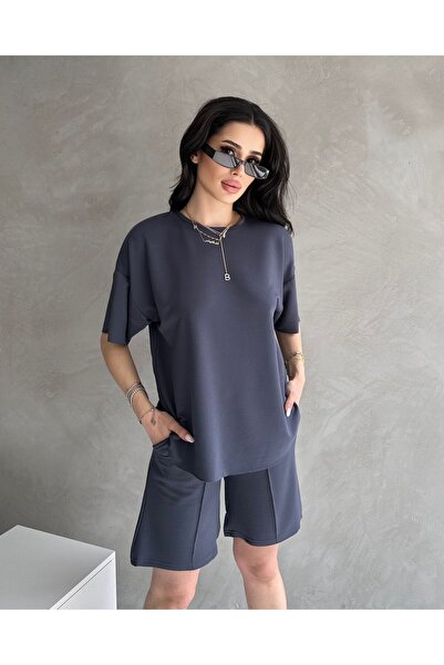 Moda Küpü Modal Fabric Oversize Short Sleeve Tracksuit Set for Women, with Shorts, Soft Fabric with Lace-Up, Modern Design