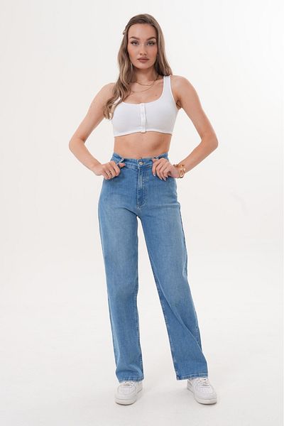 BIG LESSON Women's High Waist Pipe Leg Jeans