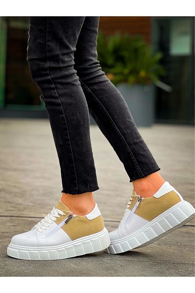 Omarı BR-155 Benorra White Skin Bej Suede Detaliat Alb Pantofi sport casual cu talpă înaltă