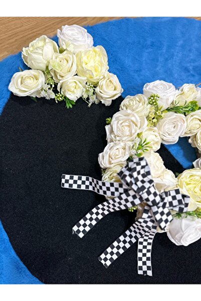 Marrone White Rose Door Ornament and Door Mat Set