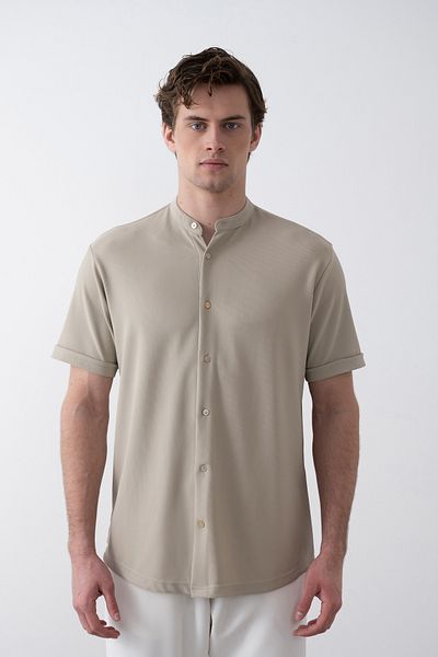 İLKCET MODA Ανδρικό πουκάμισο με γιακά από πέτρα από λύκρα