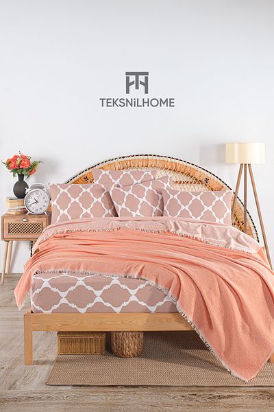 TeksNil Home 100% Cotton Oslo Double Powder Pique Set (Elastic Sheet, Pique, Pillow Case)