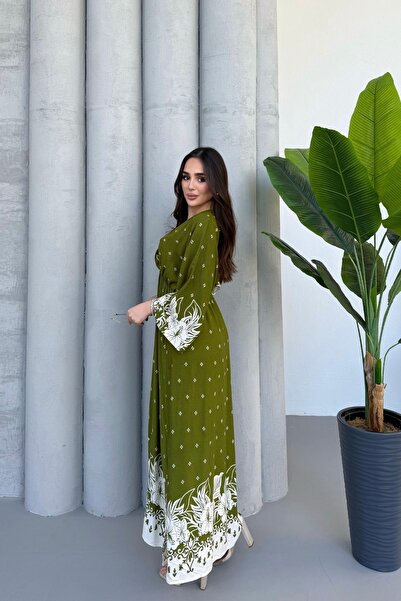 Mezka فستان نسائي طويل منقوش بأكمام طويلة