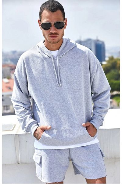 AV ANZAV 1574 Φούτερ Unisex Γκρι με κουκούλα Kangru Pocket 2 Thread