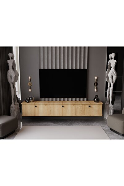 melura home LUNARIS TV ÜNİTESİ 200 CM 3 KAPAKLI OVAL KENAR %100 MDF DUVARA MONTE